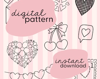 Valentine stick and stitch digital pattern / Stick and stitch embroidery patches / Heart embroidery patches / Pick and stitch embroidery