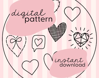 Love heart beginner embroidery pattern / Embroidery tutorail pattern / Heart embroidery pattern PDF / PDF embroidery digital download