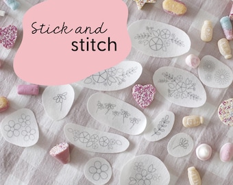 スティックアンドステッチ刺繍パッチ - 花柄 / 花の刺繍パターン / 花柄刺繍パッチ / サルキースティックアンドステッチパッチ