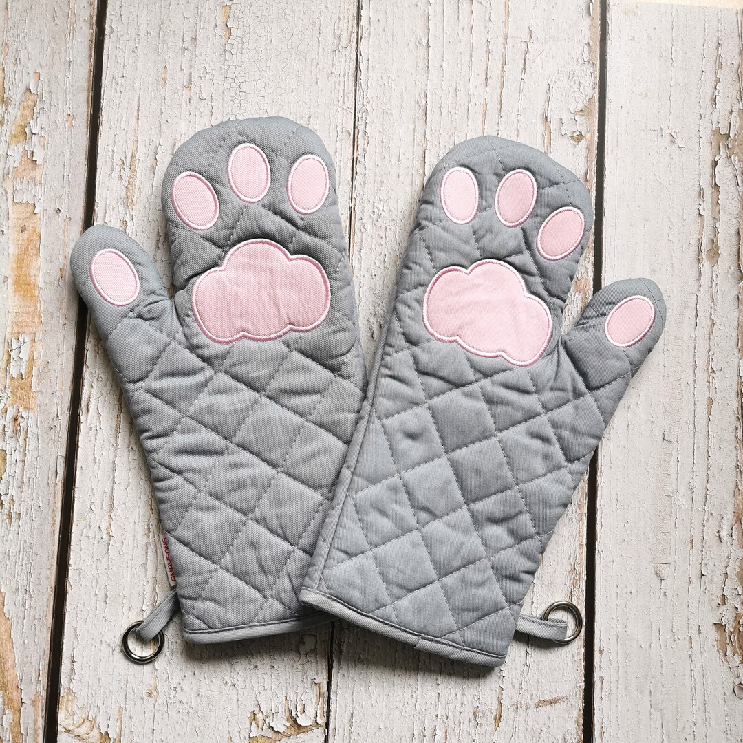 Cat Paw Oven Mitts Cute Cat Oven Mitts Funny Gray Kitchen Etsy