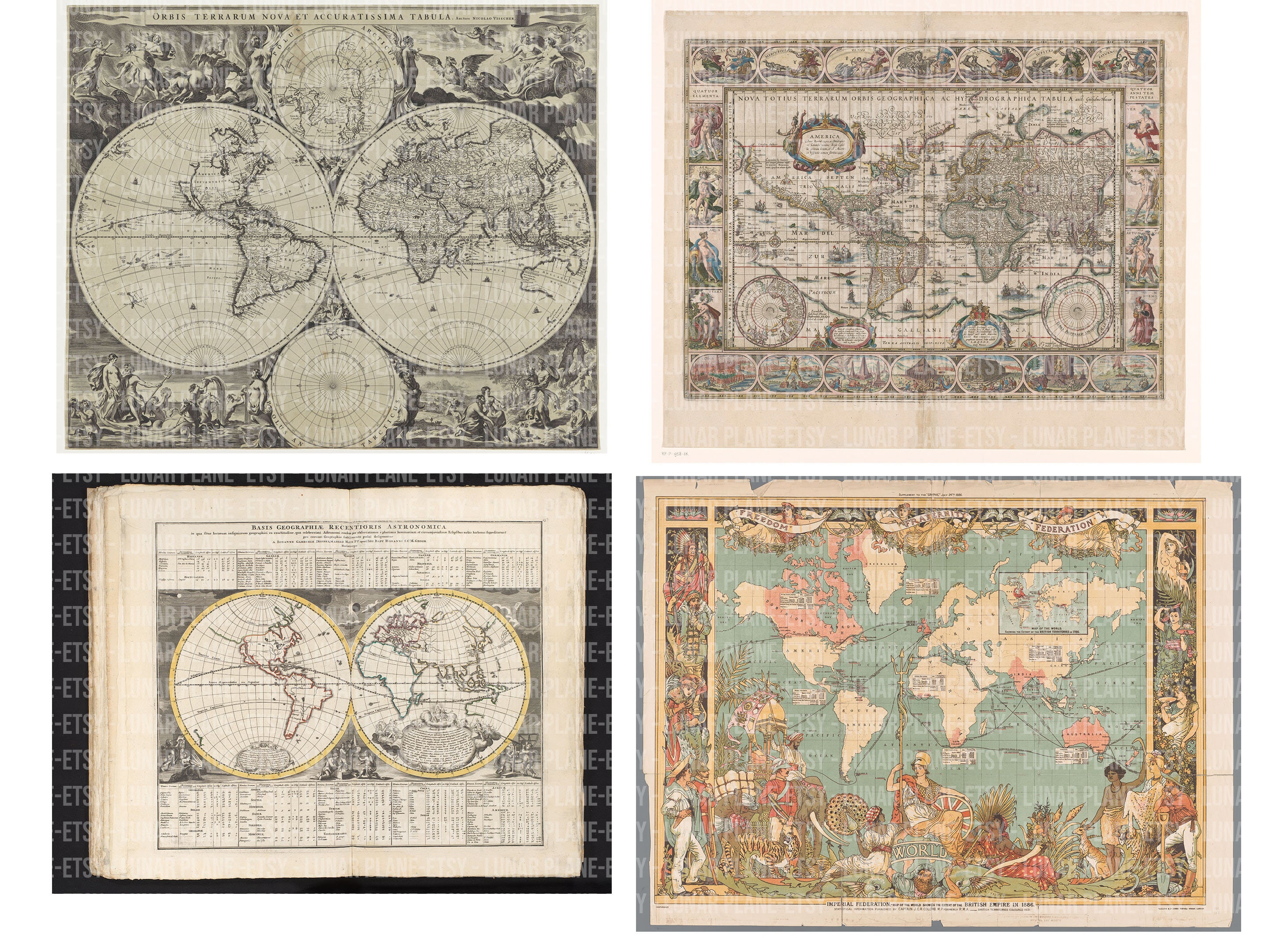 Antique World Map Scanned Images Set, Old World Map, Retro World Map ...