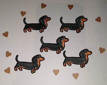 Multi buy, Dachshund, Sausage dog, appliqués,Iron-on Patches. Cute embroidered patch. X5