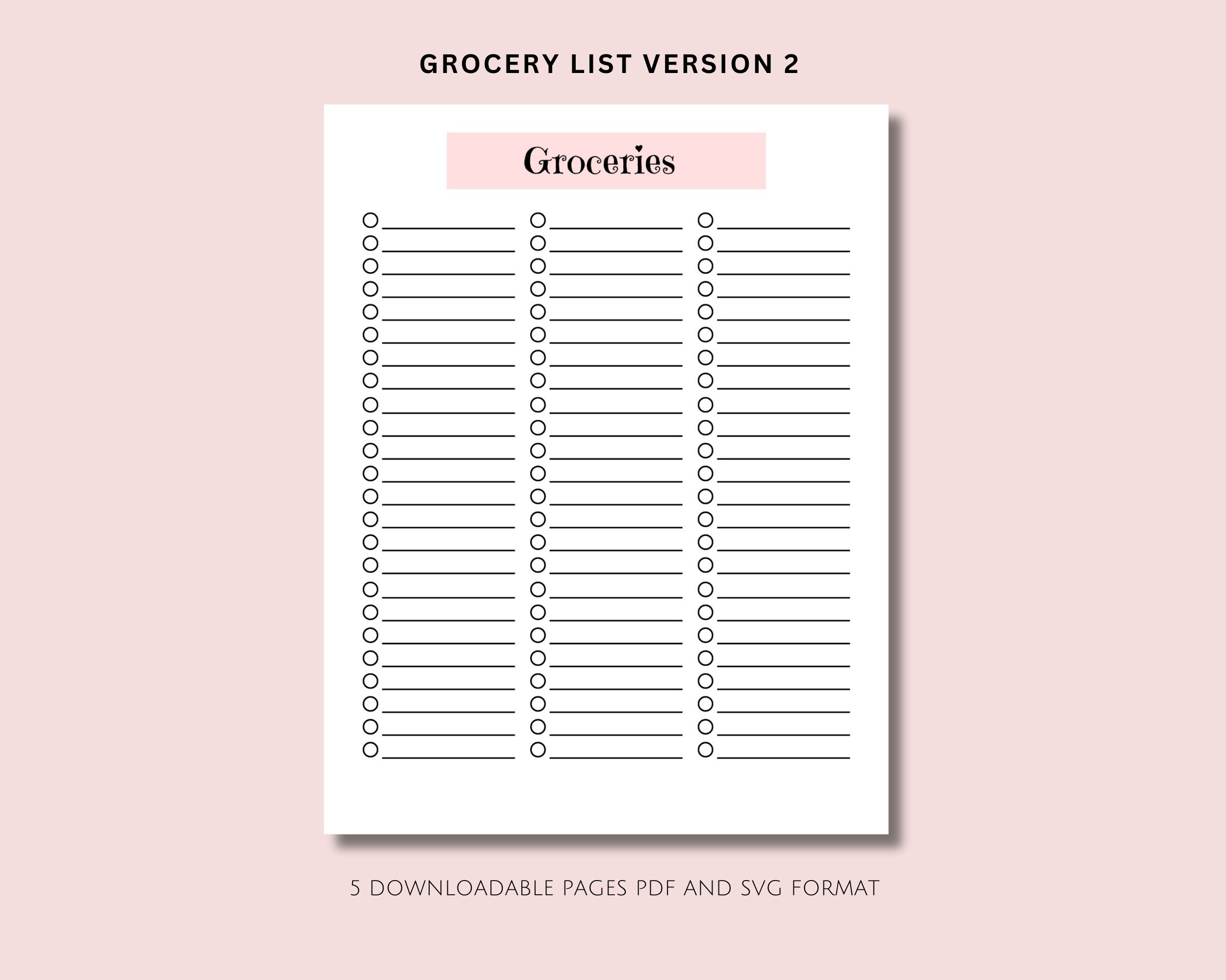 Grocery List Printable Template, Grocery Planner, Food Shopping List ...