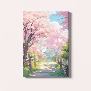 Anime Wall Art, Cherry Blossom Trees, Anime Background, Japanese Studio Ghibli Style, Pink Japan Art, Digital Download Anime, Kawaii Art