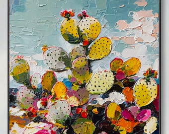 Desert Cactus Oil Painting Impressionist Thick Texture 3D Creative Design Minimalist Living Room Decor Desert Landscape Quiet Art Original