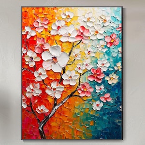 Original Floral Tree Texture Wall Art 3D Abstract Painting On Canvas Home Decor Living Room Art Colorful Blossom Tree Natural Landscape Art