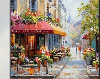 Hand Paris Street Cafe Oil Painting Original 100 Hand French City Floral Wall Art Modern Paris Cityscape Art For Living Room Home Decor Gift