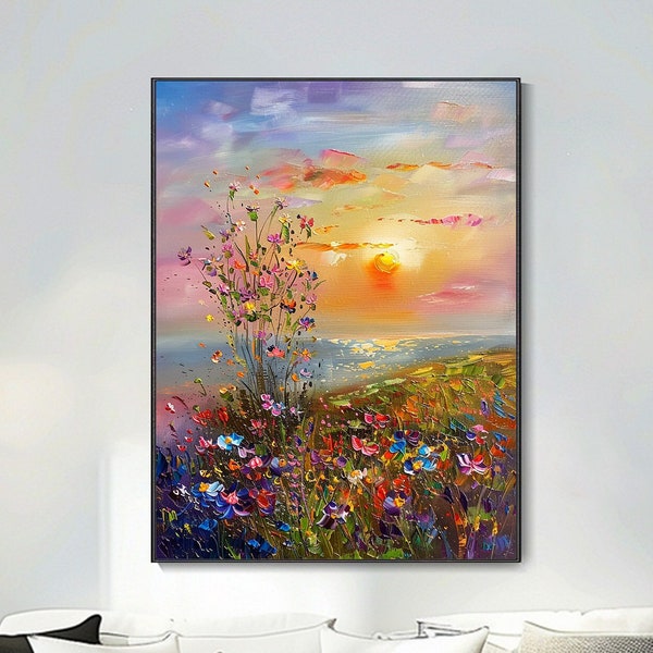 Art mural original abstrait fleurs colorées en crème 3D texture épaisse minimalisme floral pour salon cadeau pour elle décoration de