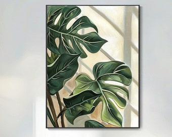 Modern Bananenblad Canvas Olieverfschilderij, 100% Handgeschilderd Kunstwerk Maat Landschap Botanische Schilderijen Woonkamer Wanddecoratie