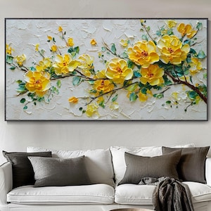 Yellow Flower Tree Oil Painting Modern Abstract Landscape Art Autumn Tree Decor Painting 3D Textured Large-Scale Living Room Bedroom Hanging