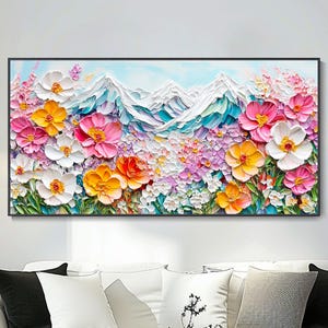 Paisaje abstracto tridimensional Textura gruesa Flores silvestres Decoración dormitorio Pintura impresionista Montañas Lienzo Pintura