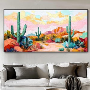 Cactus Flower Desert Landscape Thick Texture Knife Painting Impressionist Canvas Oil Painting Designer Recommended Minimalist Living Room