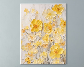 Art mural original abstrait fleurs colorées en crème 3D texture épaisse minimalisme floral pour salon cadeau pour elle décoration de