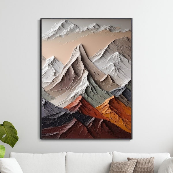 Art abstrait paysage de montagne texture, Peinture à l'huile sur toile moderne faite à la main pour salon, Décoration murale stylisée, Art
