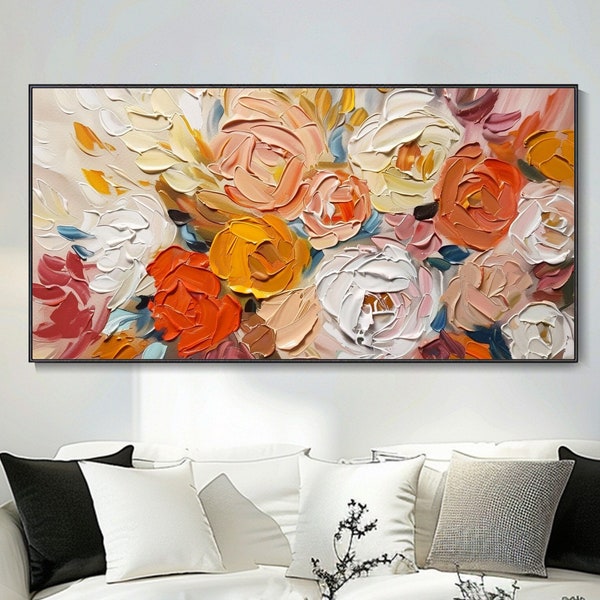 Art abstrait aux couleurs chaudes de fleurs paysage texture pour salon toile grand format décor mural chambre à coucher idée cadeau pour