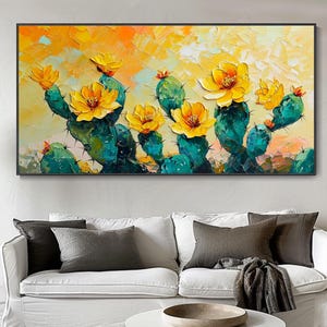 Peinture de cactus abstraite Toile du désert multicolore Art impressionniste moderne Décor floral Art de salon Style de relief en texture