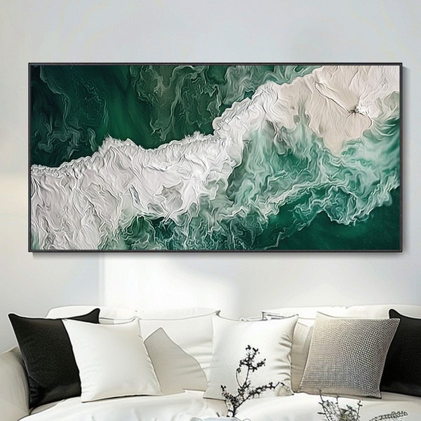 Peinture à l'huile abstraite moderne Décor mural salon Toile marine Texture épaisse Vagues océanes Paysage Décoration sur mesure Œuvre