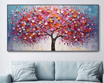 3D Colorful Tree Texture Art Life Tree Home Decor Framed Painting Living Room Abstract Landscape Plant Oil Impressionist Bedroom Wall Decor