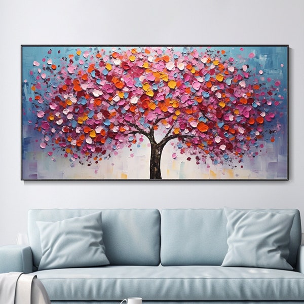 Arte texturizado de árbol colorido en 3D, Cuadro decorativo del árbol de la vida, Pintura enmarcada para el hogar, Arte abstracto para sala