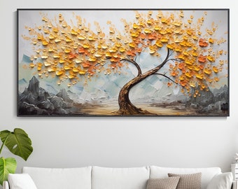 3D Baumtextur Landschaftsgemälde moderne Turmbaum Leinwand Ölgemälde Wohnzimmer Kunst orangefarbene Herbstdeko Wandbild Schlafzimmer