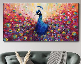 Beautiful Peacock Hand Oil Painting, Boho Art, Colorful Wall Decor Art, Abstract Animal Canvas Painting, Housewarming Gift, Modern Decor Art