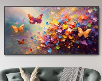 Flying Butterfly Home Decor Painting, Boho Animal Butterfly Painting, Colorful Wall Decor Hand Painted Canvas Abstract Art Impressionist Art