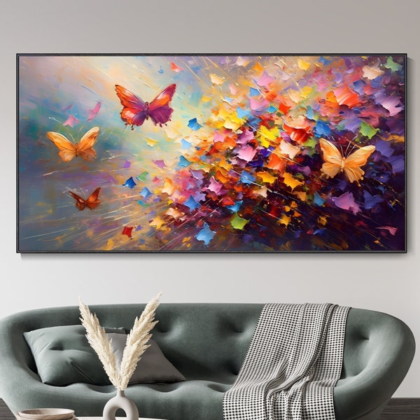 Flying Butterfly Home Decor Painting, Boho Animal Butterfly Painting, Colorful Wall Decor Hand Painted Canvas Abstract Art Impressionist Art