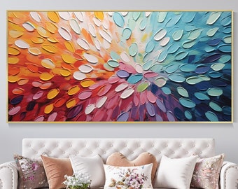 Flower Oil Painting on Canvas, Bohemian Artist Outfit Blooming Flower Botanical Landscape Art Living Room Decor Painting Wall Decor Painting
