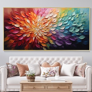 Flower Oil Painting on Canvas, Bohemian Artist Outfit Blooming Flower Botanical Landscape Art Living Room Decor Painting Wall Decor Painting