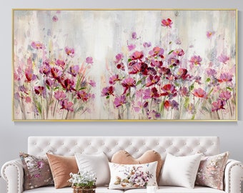 Grandi fiori rossi da parete dipinti a mano ad olio fiori in fiore su tela con texture a coltello opere d'arte astratte su misura per piante