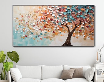 Pintura al óleo moderna de árbol en lienzo Textura de árbol colorido Obra de arte Pintura de paisaje pintada a mano Decoración de pared