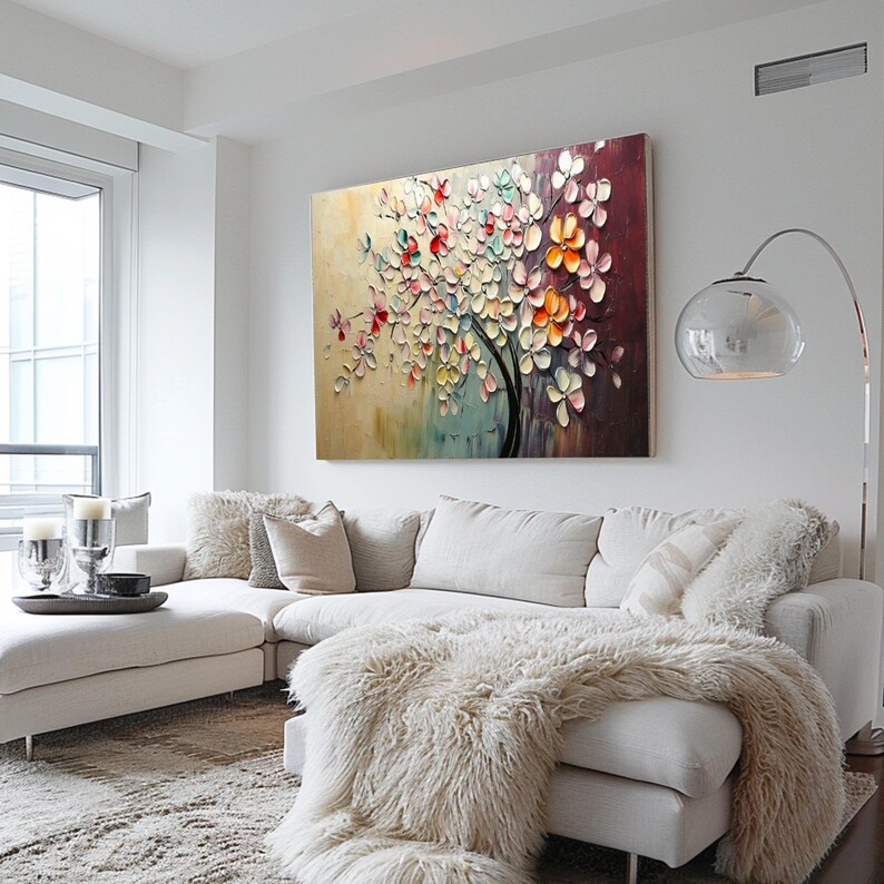3D Textured Abstract Tree Oil Painting Hand Canvas Tree of Life Wall