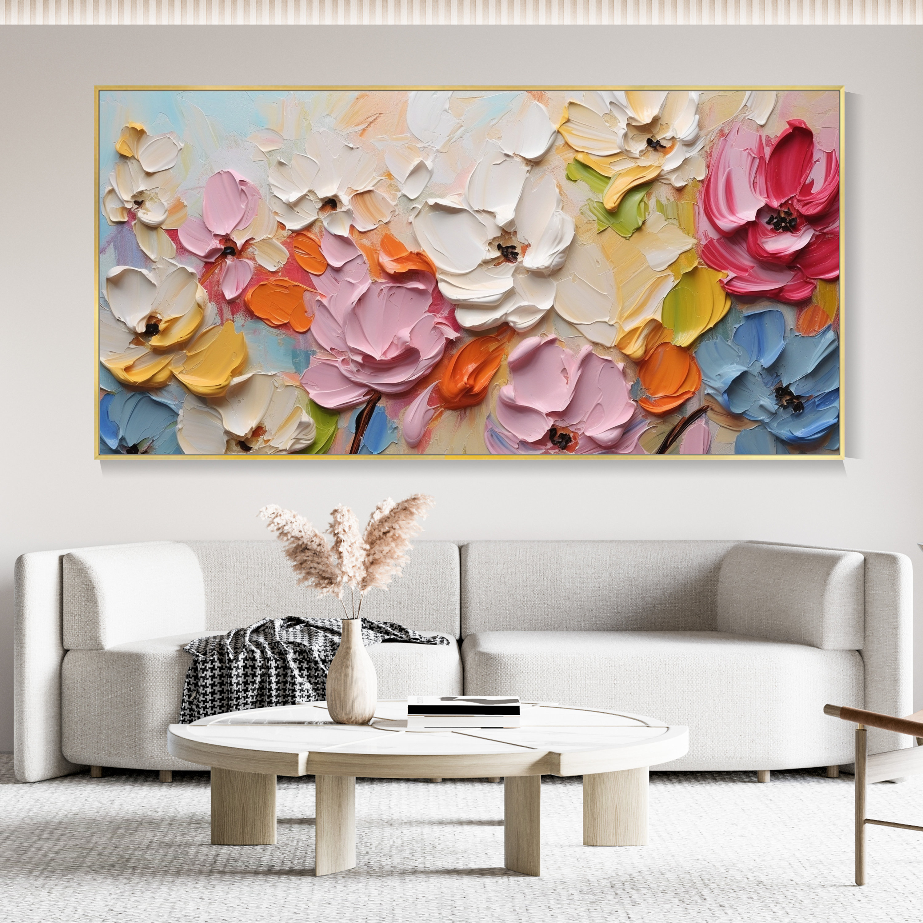Original Canvas 3D Floral Oil Painting Creamy Texture Wall Art Living