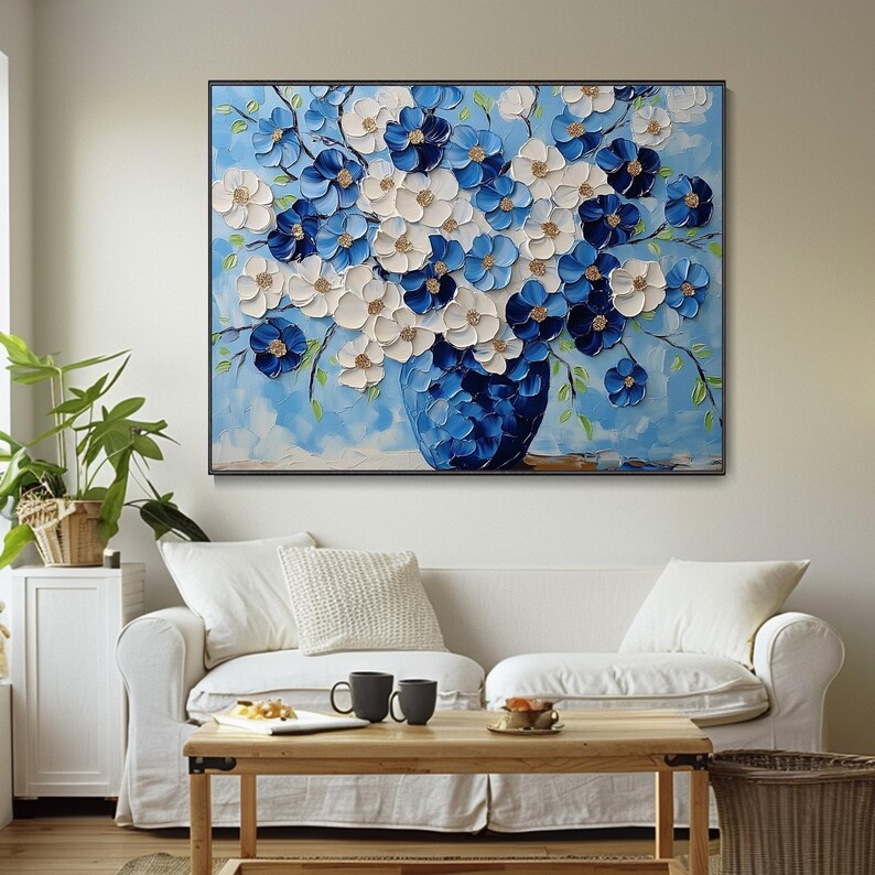 3D Floral Vase Texture Abstract Art, Original Handpainted Landscape