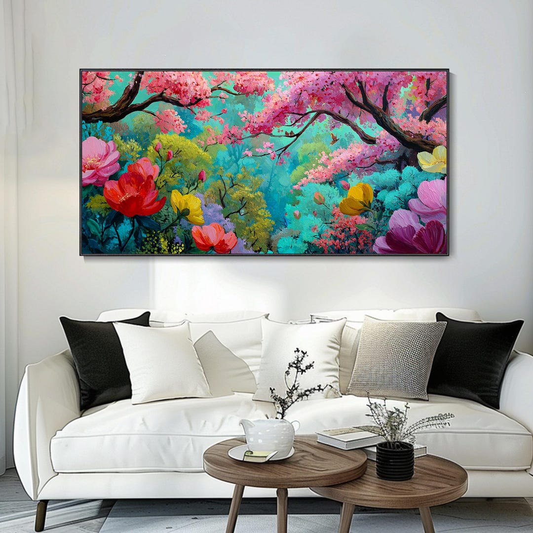 Original Garden Painting on Canvas 3D Texture Floral Wall Art Colorful ...