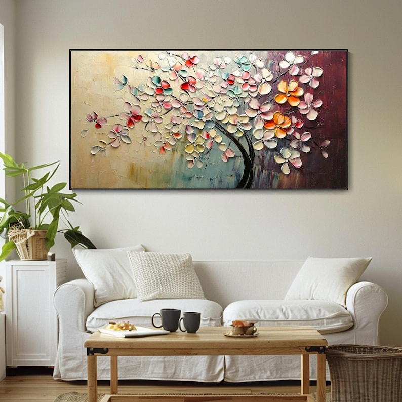 3D Textured Abstract Tree Oil Painting Hand Canvas Tree of Life Wall