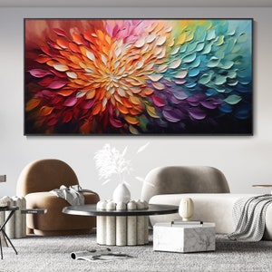 Blume Ölgemälde auf Leinwand, Bohemian Künstler Outfit, Blühende Blume Botanische Landschaft Kunst, Wohnzimmer dekorative Gemälde Wand dekor Bild 2