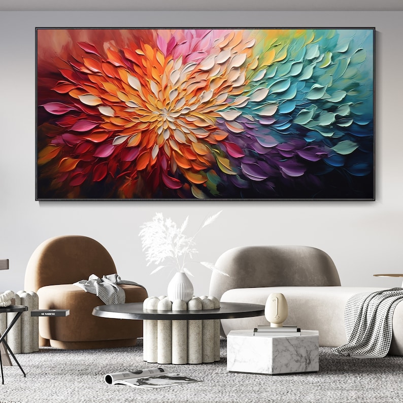 Blume Ölgemälde auf Leinwand, Bohemian Künstler Outfit, Blühende Blume Botanische Landschaft Kunst, Wohnzimmer dekorative Gemälde Wand dekor Bild 2