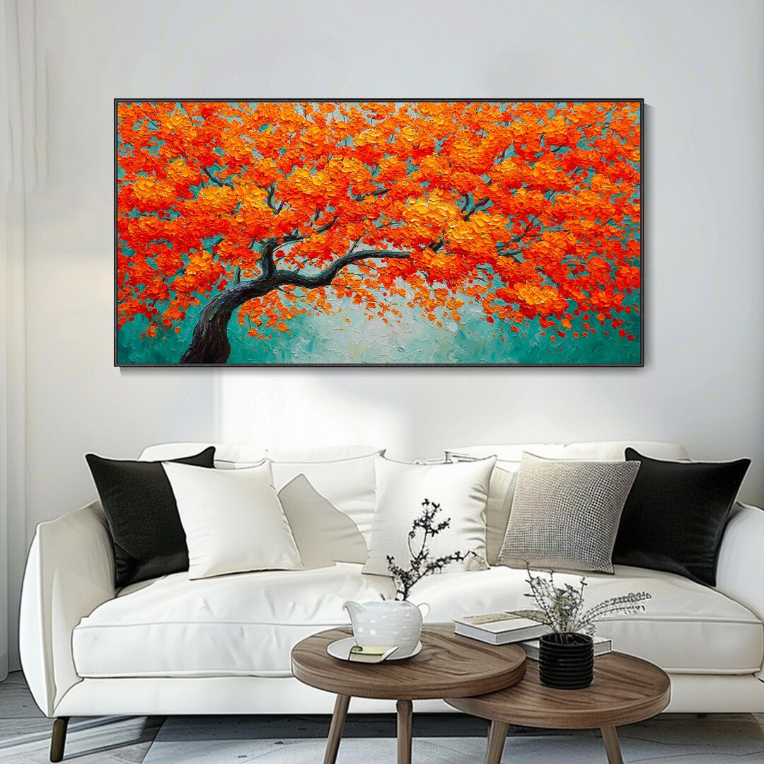 Abstract Orange Tree Natural Landscape Oil Painting Original Custom Art ...