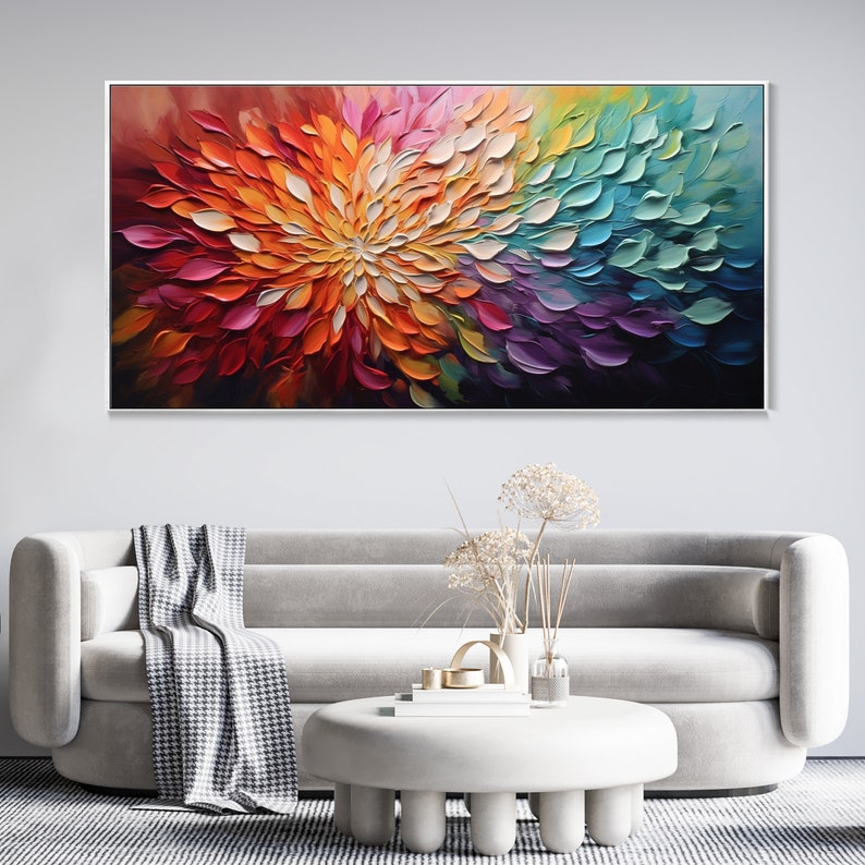 Blume Ölgemälde auf Leinwand, Bohemian Künstler Outfit, Blühende Blume Botanische Landschaft Kunst, Wohnzimmer dekorative Gemälde Wand dekor Bild 6