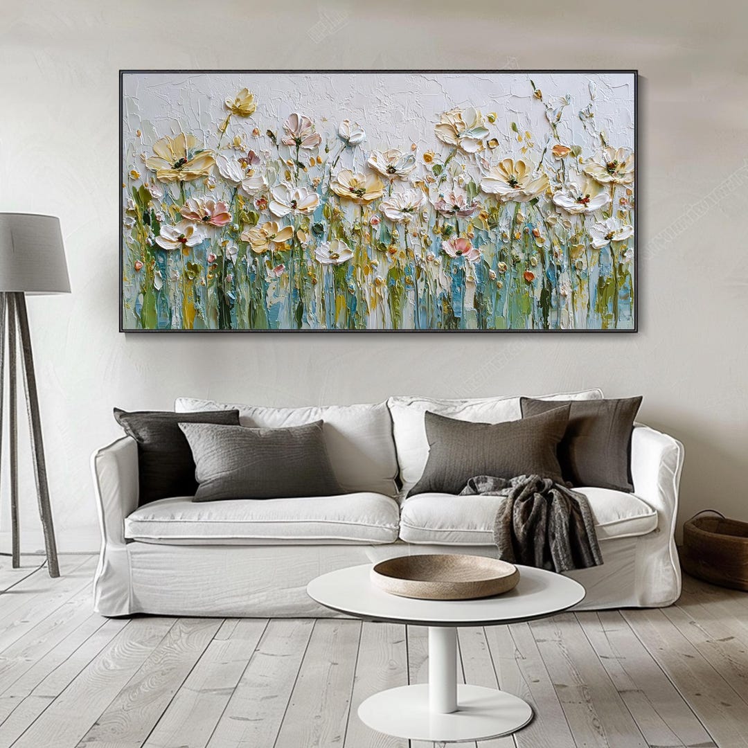 Floral Garden Textured Mural Colorful Painting on Canvas 3D Vivid ...
