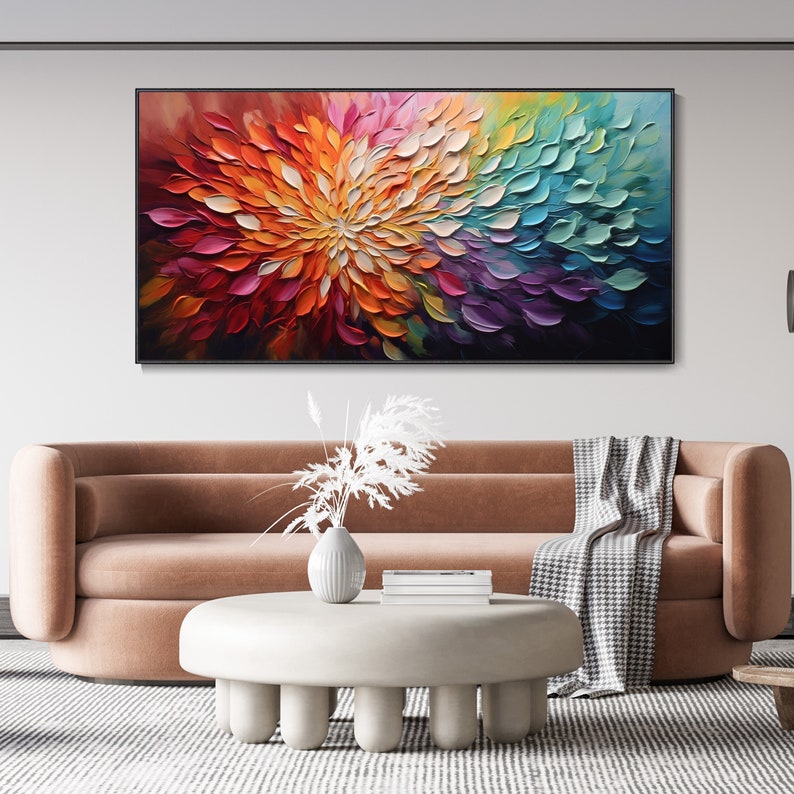 Blume Ölgemälde auf Leinwand, Bohemian Künstler Outfit, Blühende Blume Botanische Landschaft Kunst, Wohnzimmer dekorative Gemälde Wand dekor Bild 5