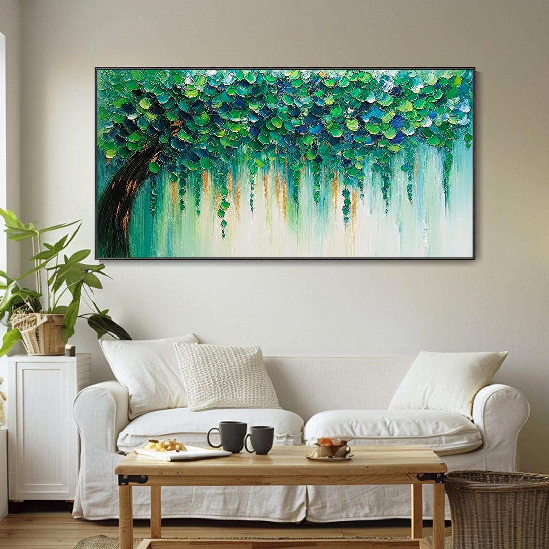 Green Forest Oil Painting Thick Texture Landscape Wall Art Vivid Trees ...