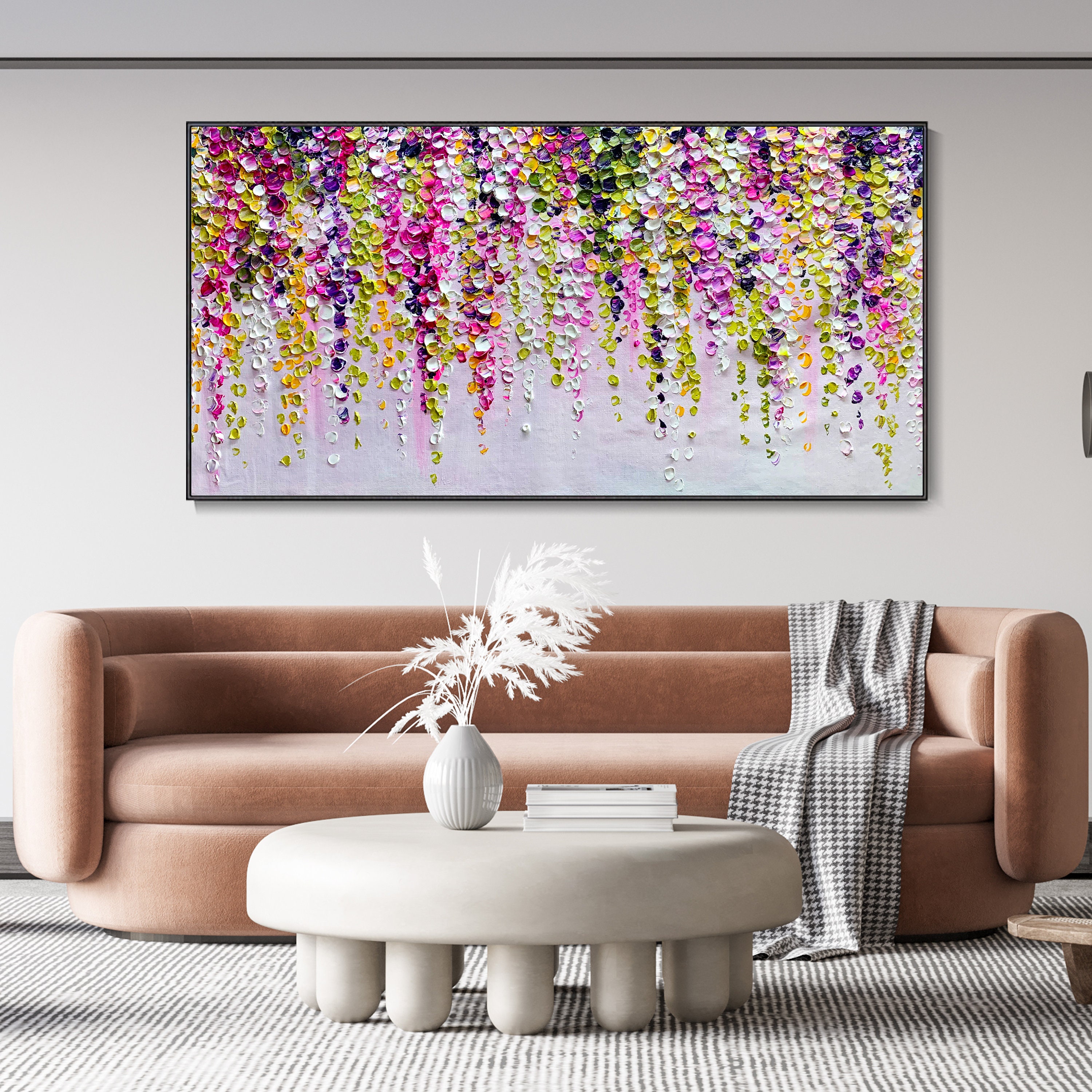 Abstract Floral Texture Canvas Oil Painting, Colorful Wall Decor Art ...