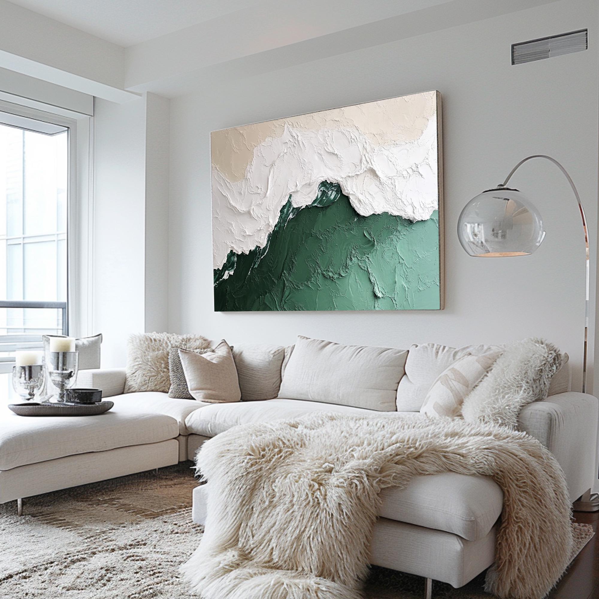 3D Green Minimalist Beach Painting Textured Wall Art Ocean Wave ...