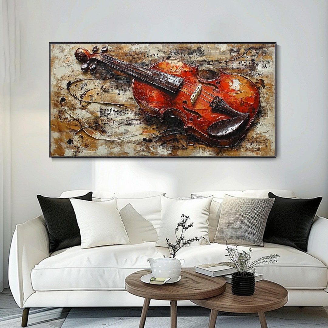 Violin Hand-painted Canvas Oil Painting Modern Wall Decor Music Room ...
