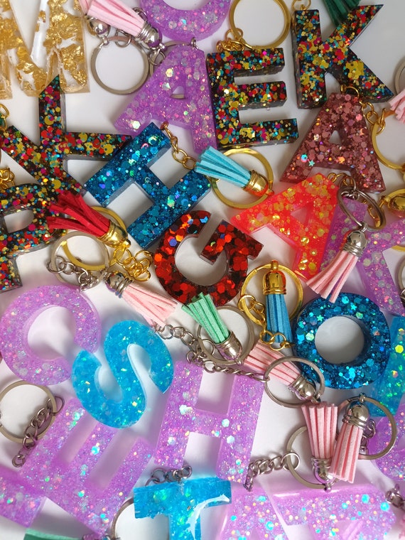Initial resin keyring | personalised letter keyring | glitter Initial keyring | monogram keyring | resin glitter keyring