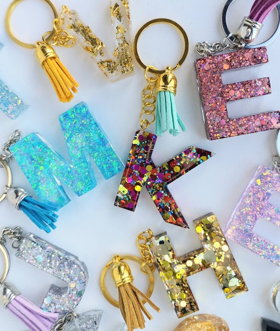 Glitter Initial Keychain Letter Keychain Monogram Personalized