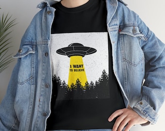 Camiseta vintage 'I Want to Believe' - Diseño retro de OVNI para entusiastas de Alien y fanáticos de X-Files - ¡Expresa tu creencia con estilo!