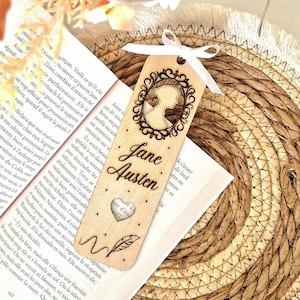 Marque-page Jane Austen gravure sur bois coeur portrait